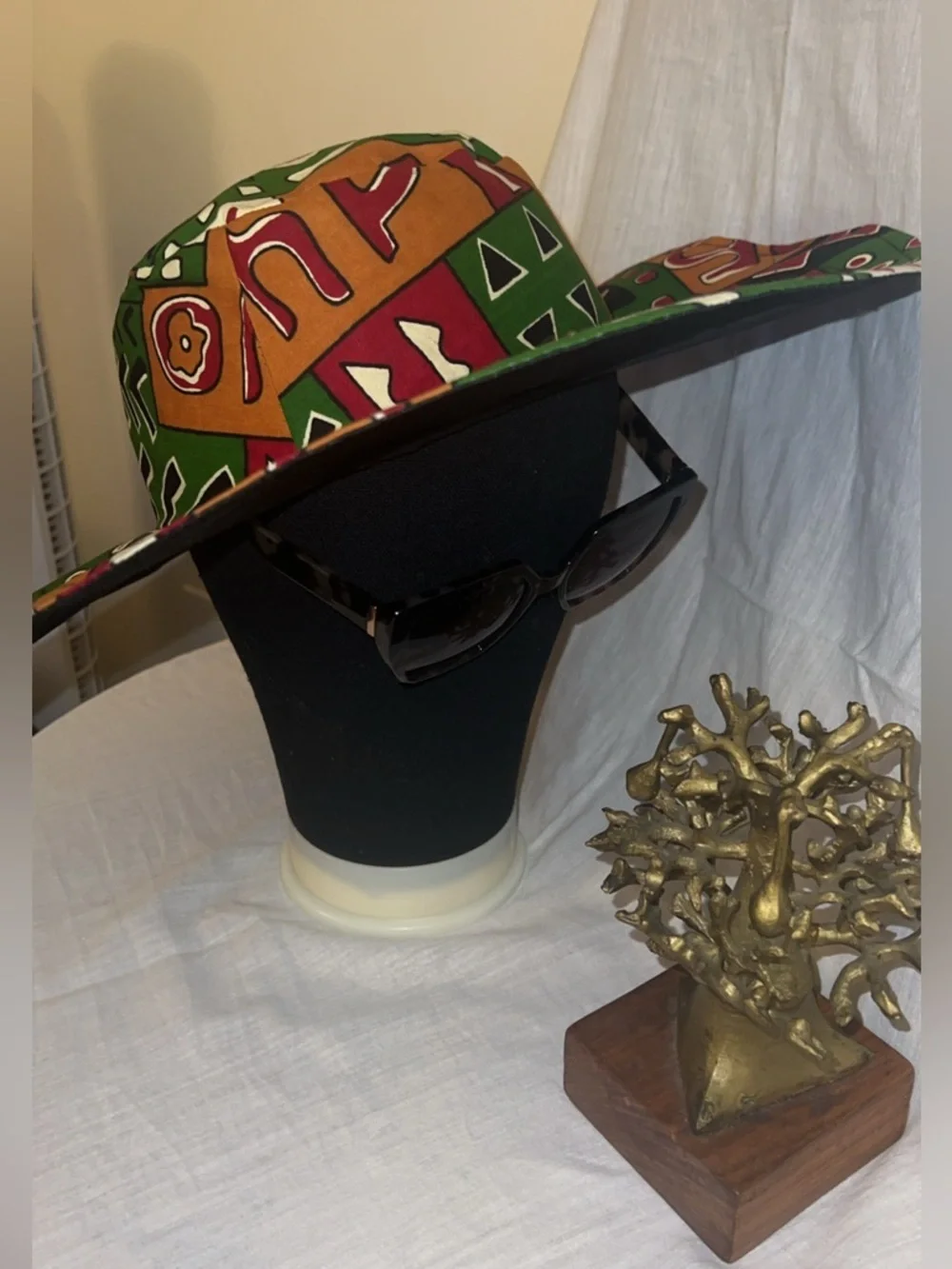 African Print Bucket Hat Wax Style Colorful Sun K-K Vogues Green, Brown & Black